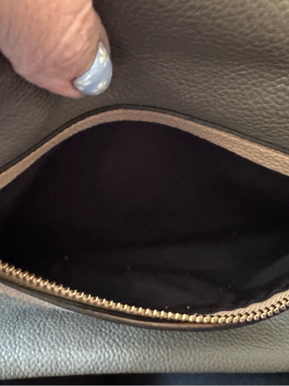 Used Coach Two-Tone Pebble Leather Tote - Taupe & Black - Picture 3 of 6